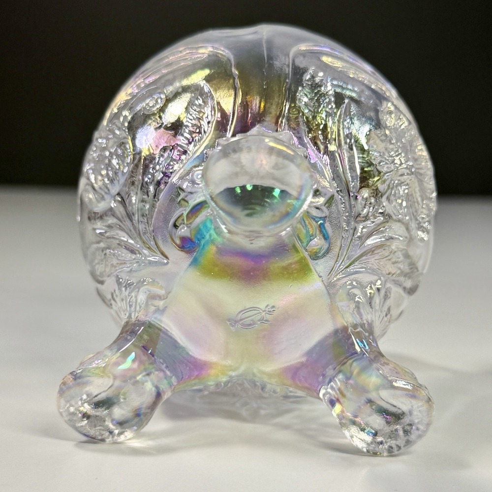 VTG Imperial Glass Everglades White Iridescent 3 Footed Bowl 3" Floral Lion Feet - Picture 9 of 10